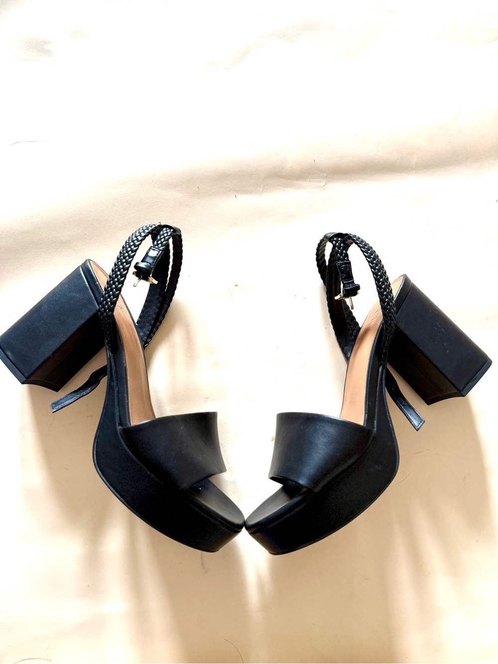 Black Braided Slingback Platform Heels